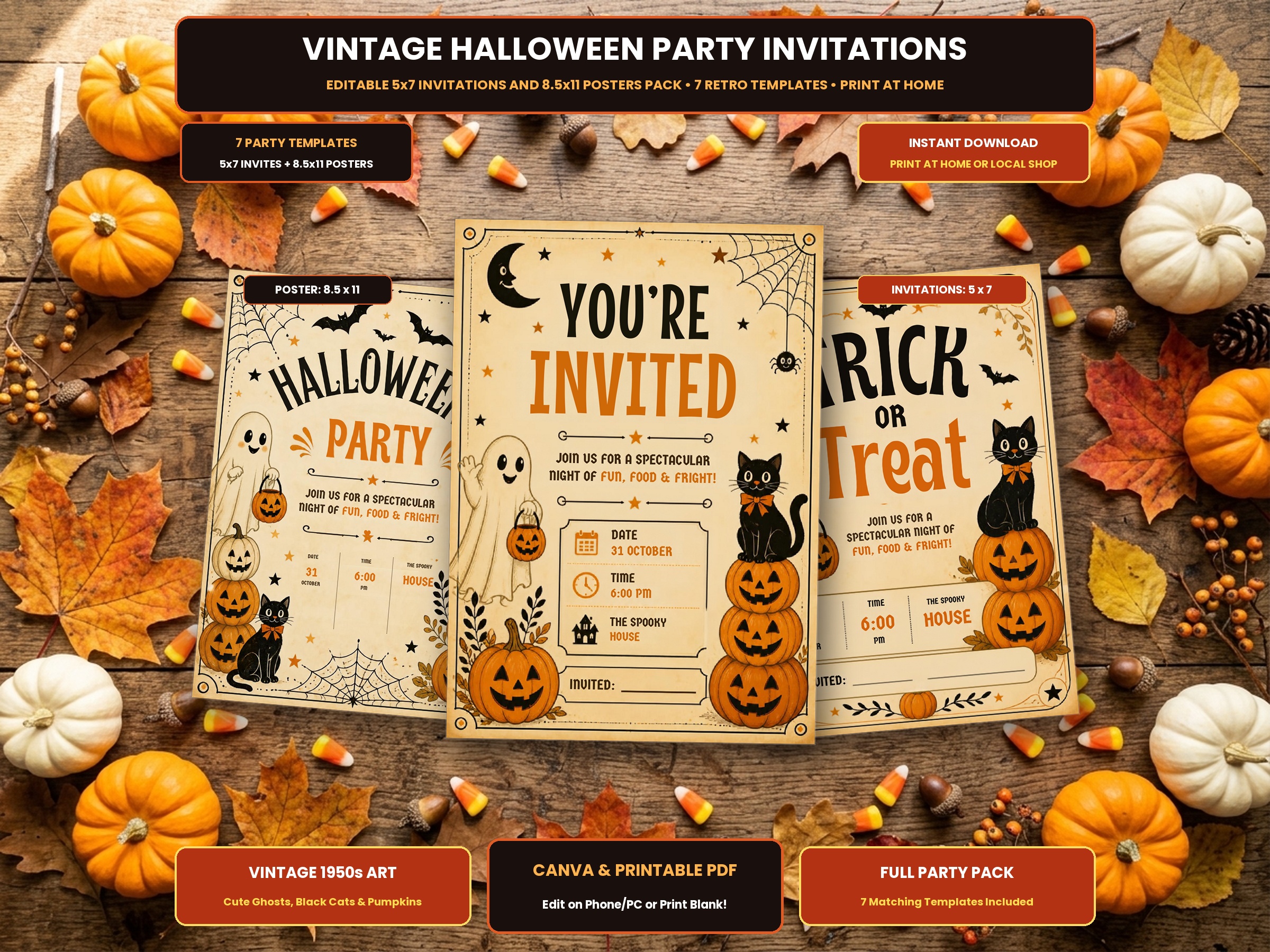 Vintage Halloween Party Invitations 1950s